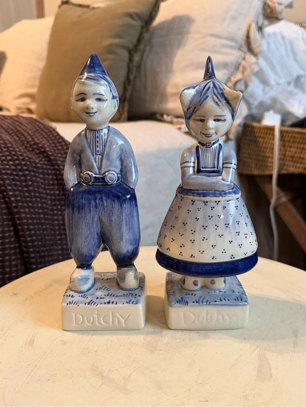 Rare VTG Deifts Delft Blue Dutch Boy & Girl Figurines Pair Hand Painted Holland
